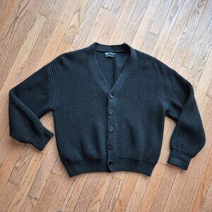 LE31 Par Simons Black Shaker-Rib Cardigan Large